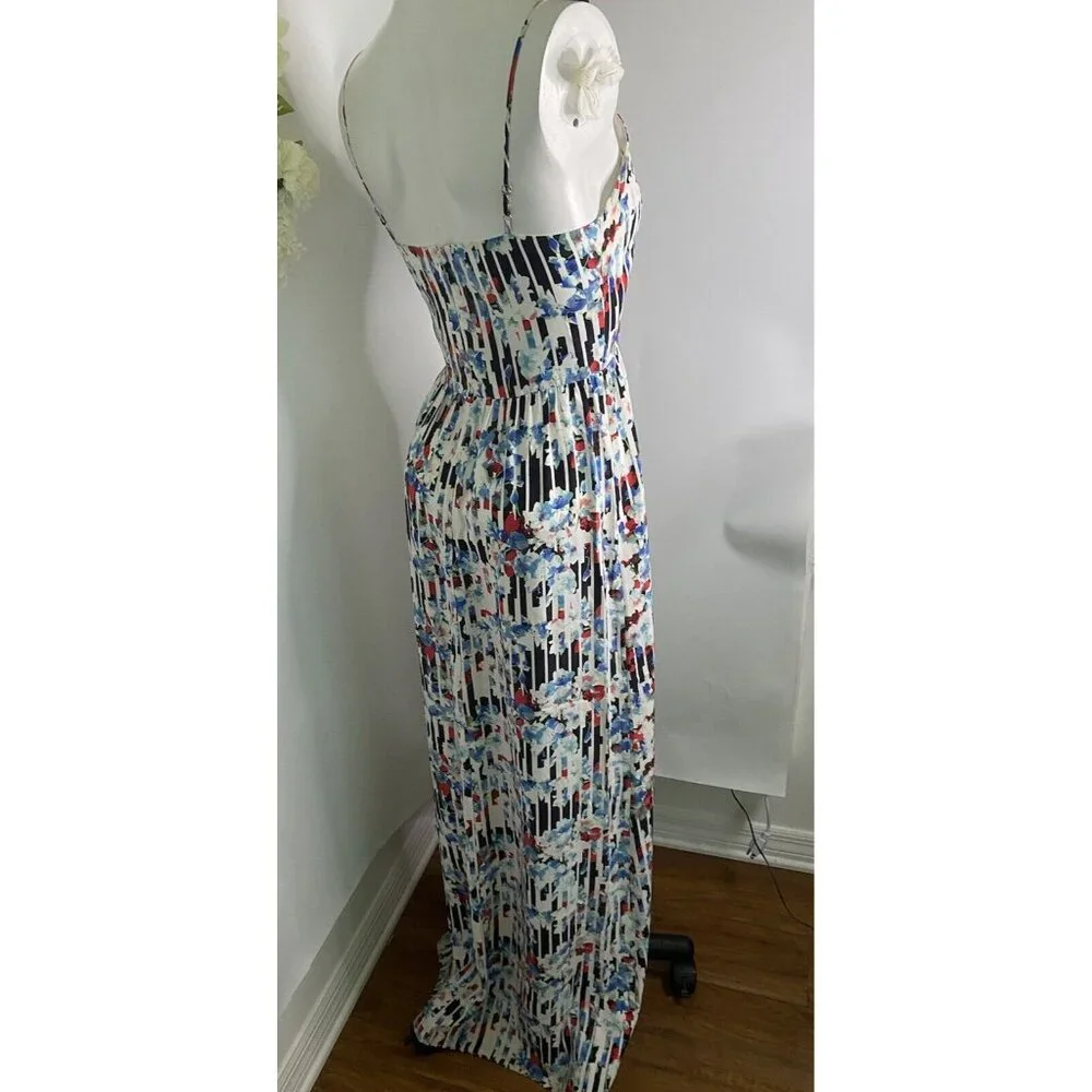 Parker Womens Silky Floral‎ Print Maxi Dress White Multi Size Extra Small EUC